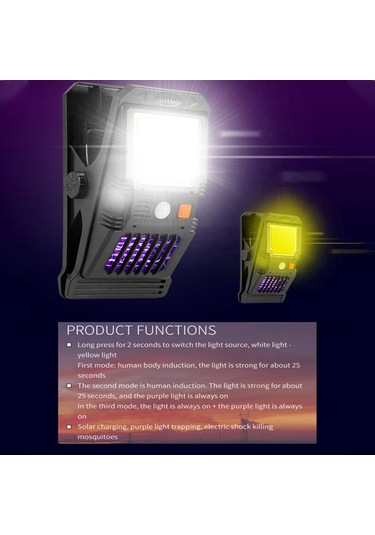 Sones E-smarter W7104-1 Klipsli Yama Güneş Enerjili Duvar Lambası Sivrisinek Öldürücü Lamba Taşınabilir Vücut Sensörlü Açık Bahçe Lambası