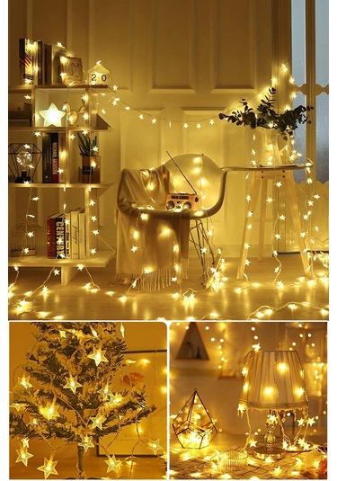 Technojet Dekoratif Yıldız Tasarımlı Yılbaşı Ağaç Süsleme Şerit Led Sarı