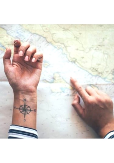 Geçici Dövme Pusula Yön Yıldız El Kol Dövmesi Tattoo
