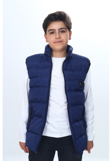 Toontoy Erkek Çocuk Su İtici Dik Yaka Fermuarlı Cepli Şişme Yelek Lacivert