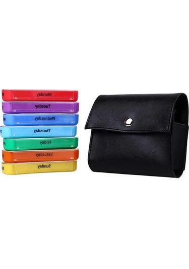 Ulzyvf 7 Bölmeli Deri Kılıflı Hap Organizatörü - 28 Gözlü Taşınabilir İlaç Kutusu Siyah Diğer