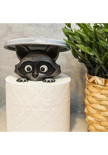 Chuangyinshop Gri Rakun Tuvalet Kağıdı Tutucu 3d Baskılı Banyo Dekoru Pratik Saklama Gri