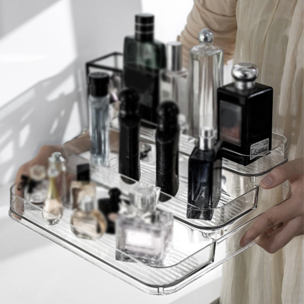 Skycity Üç Katlı Akrilik Makyaj Organizer - Transparan Step Tasarım Parfüm Ve Kozmetik Gösterge Rafı Şeffaf
