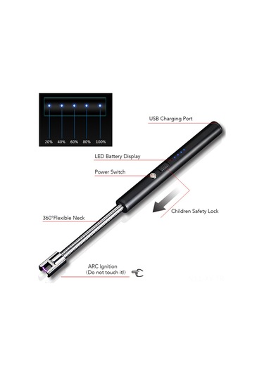 Shineyee Usb Şarjlı 360 Esnek Boyunlu Elektrikli Alev Ateşleyici, Rüzgar Dayanıklı, Çocuk Emniyetli Metal Isıtıcı - Gümüş, Paketli Çok Renkli