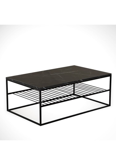 Etna Siyah Mermer Orta Sehpa Metal & Orta Masa Royal /Metal Ayak