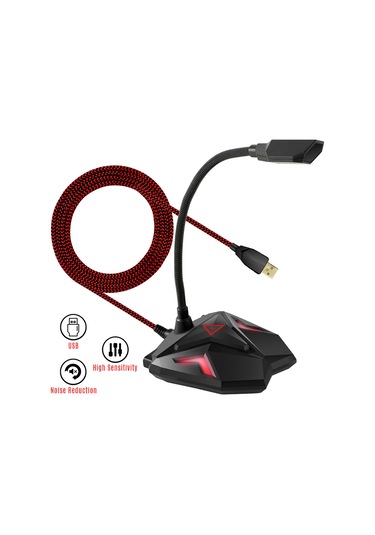 Springsun Oyun Mikrofonu - Usb Pc Mikrofon, Led Aydınlatmalı, 360 Ayarlanabilir, Sessiz Mod, Kulaklık Çıkışı