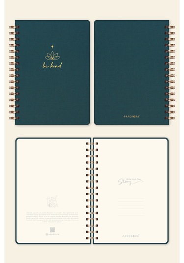 A5 Spiralli Sert Kapak Keten Kareli Tarihsiz Not Defteri Koyu Yeşil Koyu Yeşil