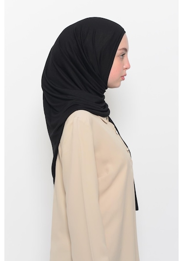 Hazır Pratik Geçmeli Lüks Düz Penye Şal Çapraz Hizalı Siyah