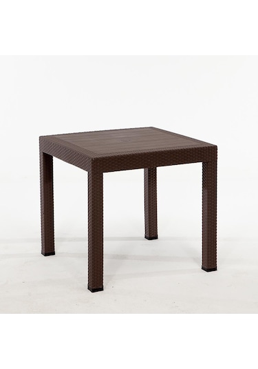 Rattan 80x80 Camsız Kahve Masa / 4 Adet Rattan Kolsuz Sandalye Takımı Kahve