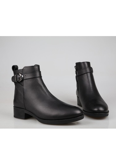 Castle Black 3202-1 Hakiki Deri Siyah Kadın Bot Siyah