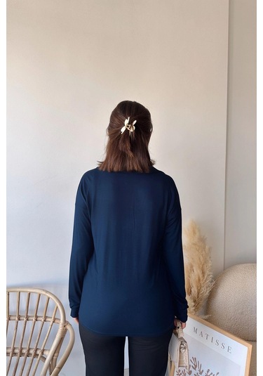 Kadın Laci Polo Yaka Basic Bluz, Uzun Kol, Regular Kesim, Günlük Ve Spor Kaliteli Kumaş Sweatshirt Lacivert