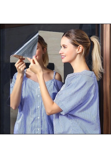 Youmex Banyo İçin Pet Malzeme Suya Yağa Dayanıklı 50x100 Cm Otomatik Yapışkan Duvar Ayna Dekoratif Arka Plan Gümüş