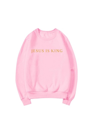İsa Kraldır Kazak Unisex Erkek Kadın Kazak Hıristiyan Hediye İsa Crewneck Tişörtü Grafik Hoodies Streetwear Tops Pembe