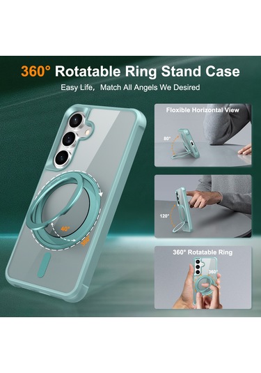 Samsung Galaxy S25 / S24 Kılıfı Magsafe Döndürülebilir Halka Ayaklı Tpu + Pc Telefon Kılıfı İle Uyumlu Açık Mavi