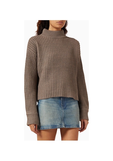 Good American Oversize Mockneck Triko, Modern Rahat - Şık Kadın Kazak Gri