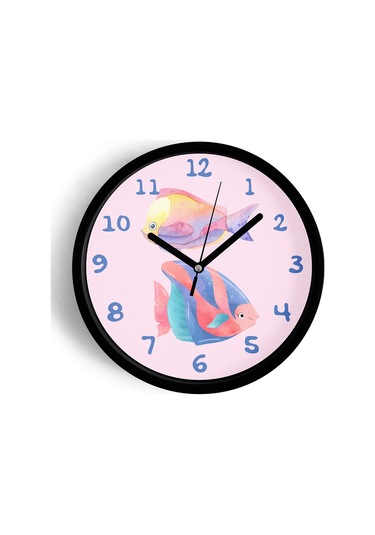 Renkli Balıklar Modern Duvar Saati - Çocuk Odası Duvar Saati - 25cm - Önü Camlı Siyah Kasa-jh0988 Siyah