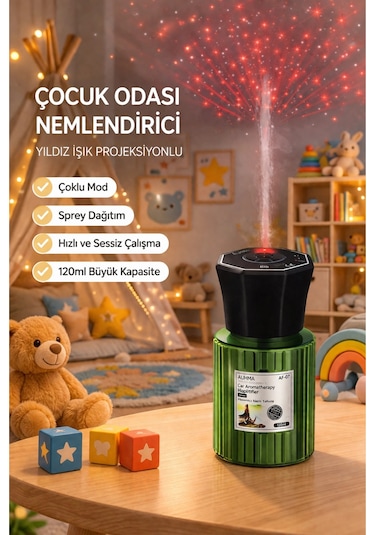 Auhma Af-07 Şarjlı Araç İçi Nemlendirici & Aromaterapi Difüzörü - Yıldız Projeksiyonlu, 120ml