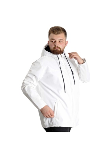 Mode Xl Büyük Beden Softshell Waterproff Kapüşonlu Mont 21235 Beyaz 001