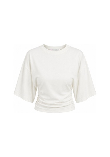 Mixray 2102 Kadın Modal Büzgü Detaylı Dökümlü Soft T-shirt Beyaz