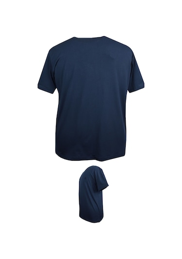 Battal Boy % 100 Pamuk 115 Kilo-150 Kilo Arası İçin Uygun Bedenli Bisiklet Yaka Düz Tişört Lacivert Lacivert