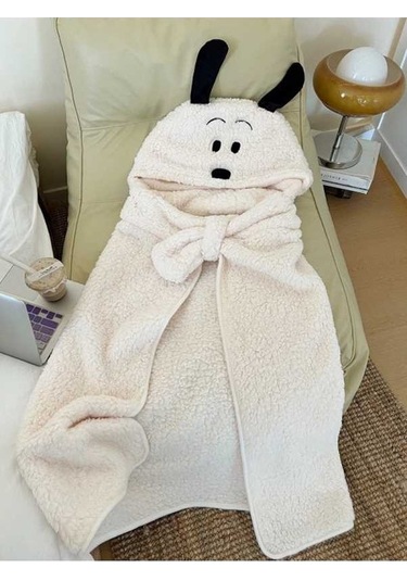 Flybuy Yeni Siesta Sıcak Şirin Öğrenci Ofis Moda Kore Kış Karikatür Kapüşonlu Battaniye Kt Beyaz