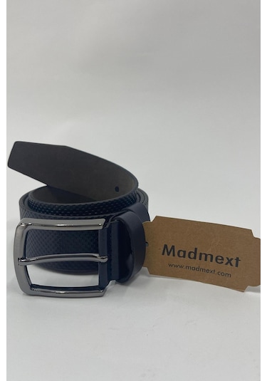 Madmext Lacivert Suni Deri Desenli Erkek Kemer 7223-lacivert Lacivert