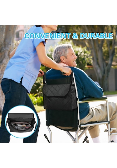 Yaozixa Tekerlekli Sandalye Çantası - Çok Cepli, Ayarlanabilir Kayışlı, Dayanıklı Ve Pratik Siyah Siyah
