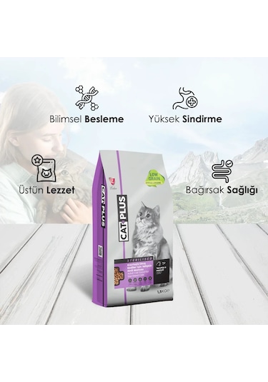 CatPlus Tavuklu ve Hamsili Kısırlaştırılmış Yetişkin Kedi Maması 3 x 1500 G