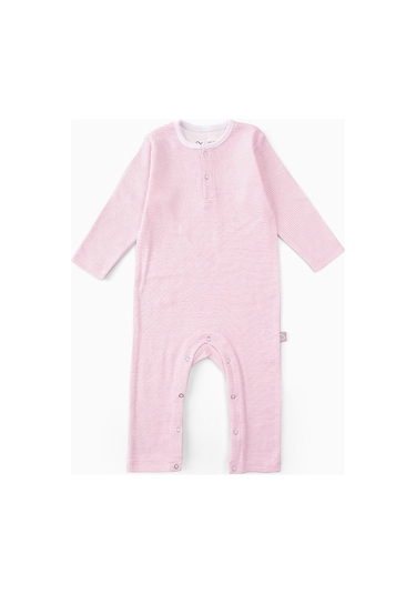 Boumini Bebek Uzun Kollu Çıtçıtlı Tulum Pembe Çizgili-çizgili Pembe