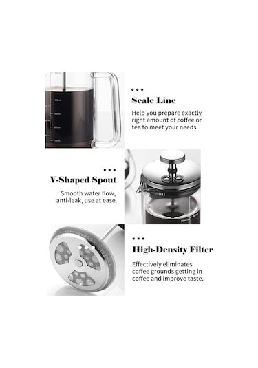 10oz Çift Duvarlı Fransız Kahve Makinesi Isıya Dayanıklı Borosilikat Cam Cezve Diğer