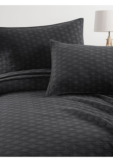 Elvira Yatak Örtüsü Seti Çift Kişilik Koyu Gri Kutulu Gri