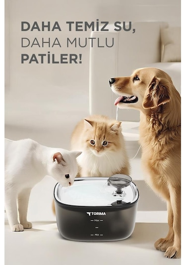 Torima Tpd-01 Siyah Otomatik Filtreli Kedi Köpek Su Pınarı Su Çeşmesi Ultra Sessiz Su Şelalesi