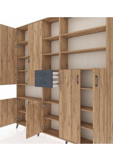 Arges Dolap 17 Raflı 2 Çekmeceli 7 Kapaklı 220x30x243 Çam-çam/antrasit Atlas Çam/antrasıt