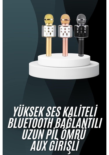 Karaoke Mikrofon Bluetooth Bağlantılı Aux Girişli Uzun Pil Ömrü Yüksek Ses Kaliteli