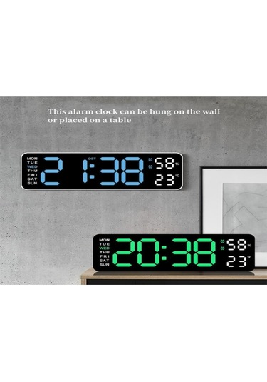 Teltree 9 İnç Büyük Sayıklı Duvar Saati - Sıcaklık, Nem, Hafta Günü Gösterici, Otomatik Işık Regülasyonlu Led Dijital Alarm Saat Kırmızı - Siyah