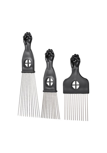 Mufunye Saç Şekillendirme Seti - 3'lü Metal Afro Tarak, Kıvırcık Saçlar İçin