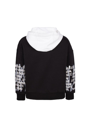 Brz Kids Baskılı Erkek Çocuk Kapüşonlu Sweatshirt Hoodie Siyah