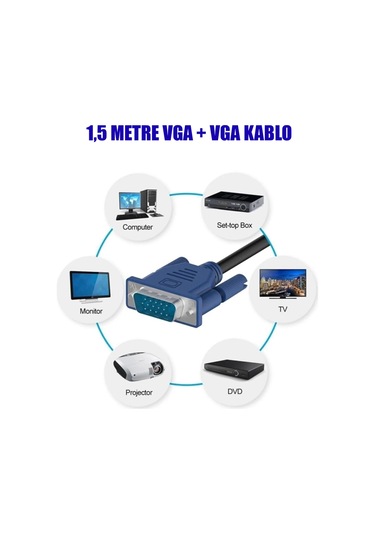 1.5 M VGA Görüntü Kablosu 1.5 Metre Monitör Kablosu VGA Kablo