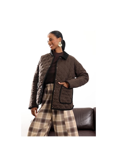 Acı Kahve Kadife Yakalı Kapitone Mont 3011 Acı Kahverengi