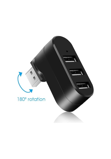 Valkyrie 3 Portlu Usb 2.0 Hub Döner Kafalı Splitter Hub Adaptör Siyah