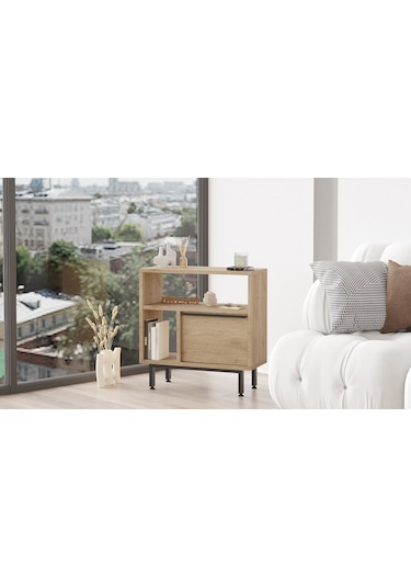 Robin Home Lidya Yan Sehpa Komodin Kapaklı Metal Ayaklı Sepet