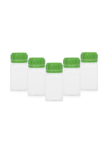 Borox Plastik Kare Şişe Yeşil Kilit Kapaklı Sızdırmaz Numune şişesi 5 x 250 ML
