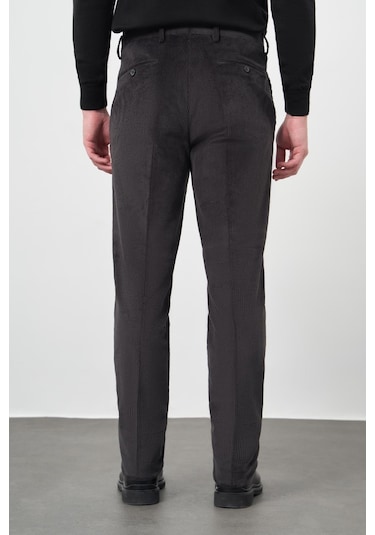 Koyu Antrasit Fitilli Desen Kadife Pamuklu Yan Cep Comfort Fit Classic Pantolon 1003245160 Koyu Antrasit
