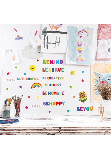 Geekyou 3'lü Renkli Motivasyonel Cümleler Duvar Sticker Seti Toplam 88 Desen - Pvc Materyal, Ev/okul Dekoru, Kolay Uygulama Çok Renkli