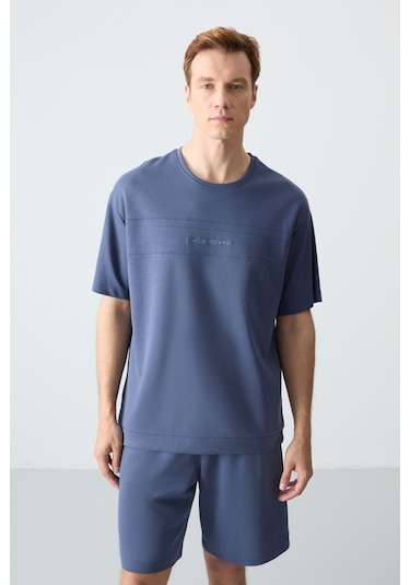 Petrol Pamuklu Kalın Yumuşak Dokulu Oversize Fit Basic Erkek Şort Takım - 85257 Petrol Pamuklu Kalın Yumuşak Dokulu Oversize Fit Basic Erkek Şort Takım - 85257