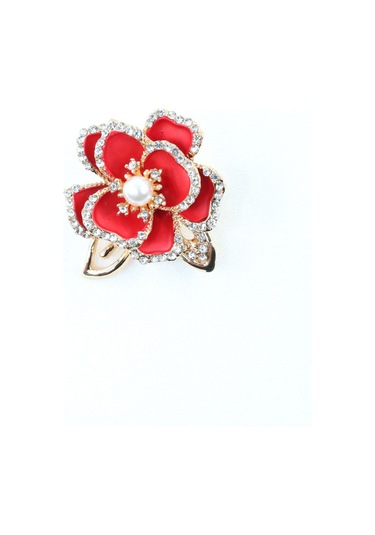 Sedef Çiçeği Broş. Yaka İğnesi Broş. Taşlı Tasarım Sedef Çiçeği Broş. Kadın Broş. Broş. Kırmızı - Altın