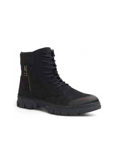 Hammer Jack 2104 Anatomik Tabanlı Hakiki Deri Bağcıklı Erkek Spor Siyah-nubuk Siyah