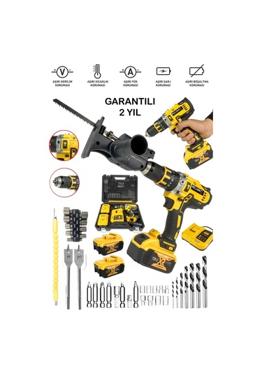 128 V 10 A Darbeli Şarjlı Matkap Tilki Testere Aparatı Hediyeli