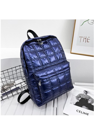 Mavi Büyük Kapasiteli Kadın Moda Trendi Işlemeli Pamuklu Giyim Sırt Çantası Açık Eğlence Turizm Sırt Çantası Mavi