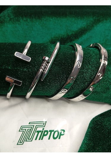 Tiptop/ Gümüş Renk 4 Lü Çelik Bileklik Set Gümüş